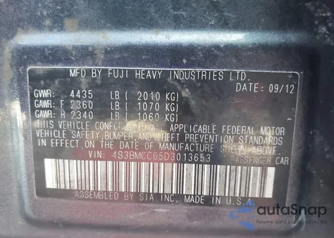 2013 Subaru Legacy 2.5I Premium from USA, damaged, VIN 4S3BMCC65D3013653